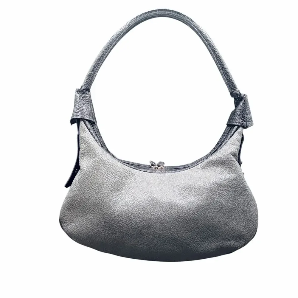 Christina Christi Leather Shoulder Bag Gray Black Handmade in Greece